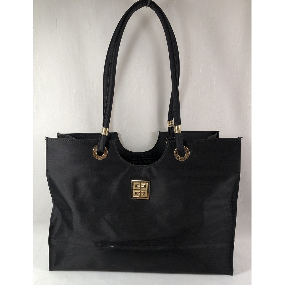 Givenchy Parfums Black Nylon Tote Bag w Gold Signature Logo Accents